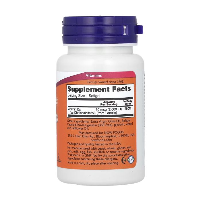 NOW Foods Vitamin D3 2000 IU 240 капсул - вітамін D3 холекальциферол