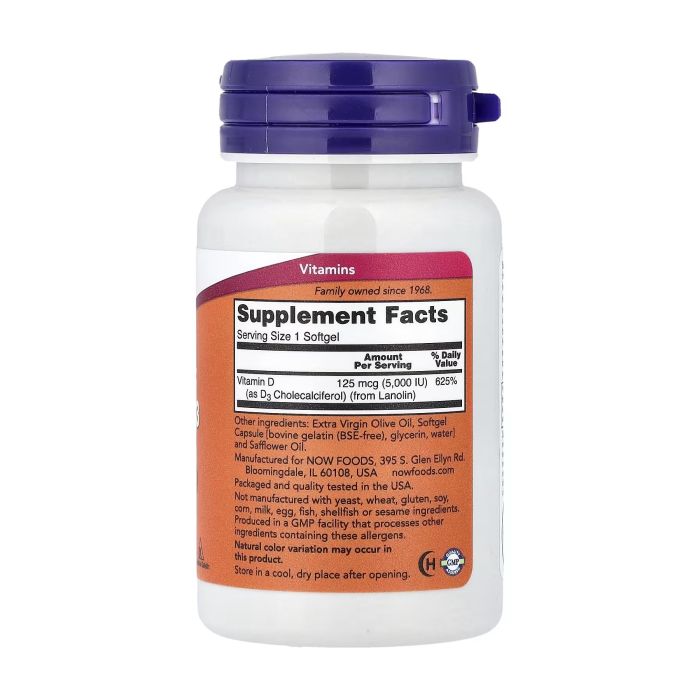 NOW Foods Vitamin D3 5000 IU 120 капсул - вітамін D3 холекальциферол