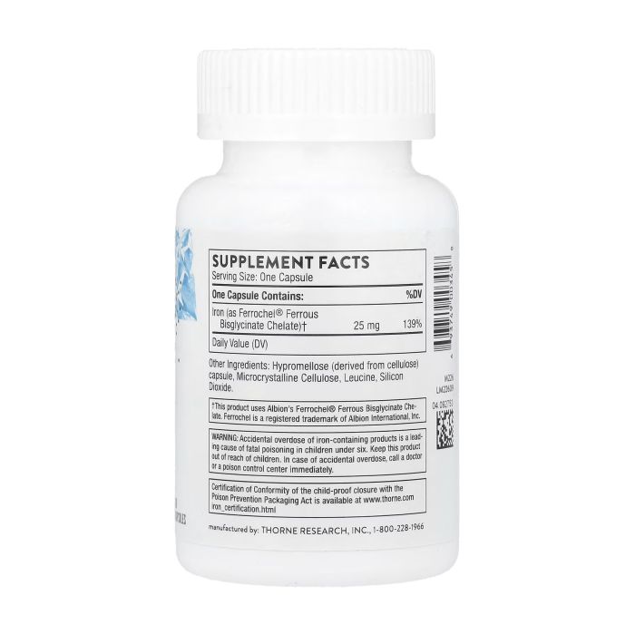 Thorne Iron Bisglycinate 25 мг 60 капсул — залізо у формі хелату Ferrochel