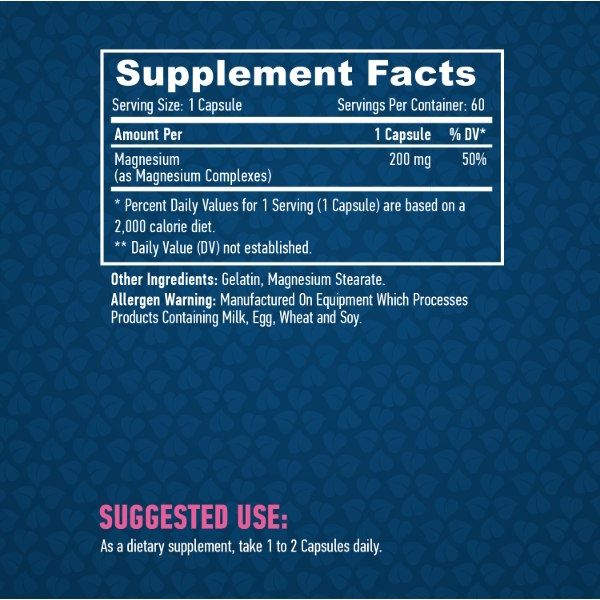 Haya Labs Chelated Magnesium 200 мг - 60 капс, магній для м’язів та нервової системи організму