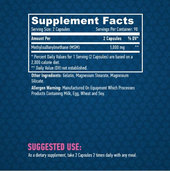 Haya Labs MSM 500 мг - 180 капс, метилсульфонилметан для поддержки здоровья суставов, связок и кожи